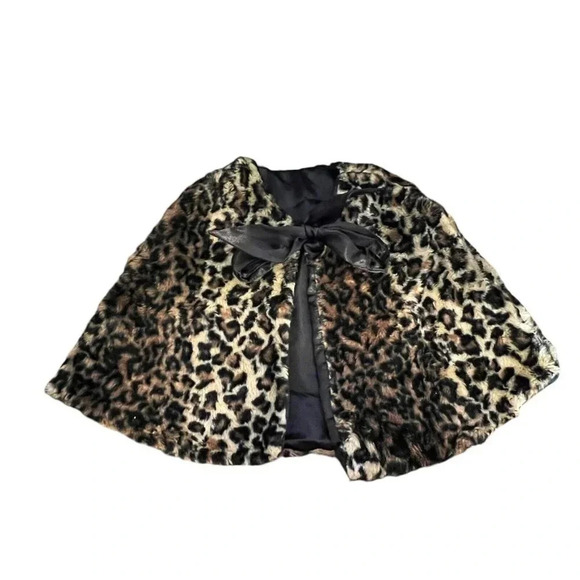 Toby Girls Leopard Faux Fur Shrug Size Small Black Brown Tan Animal Print Formal - Picture 1 of 5